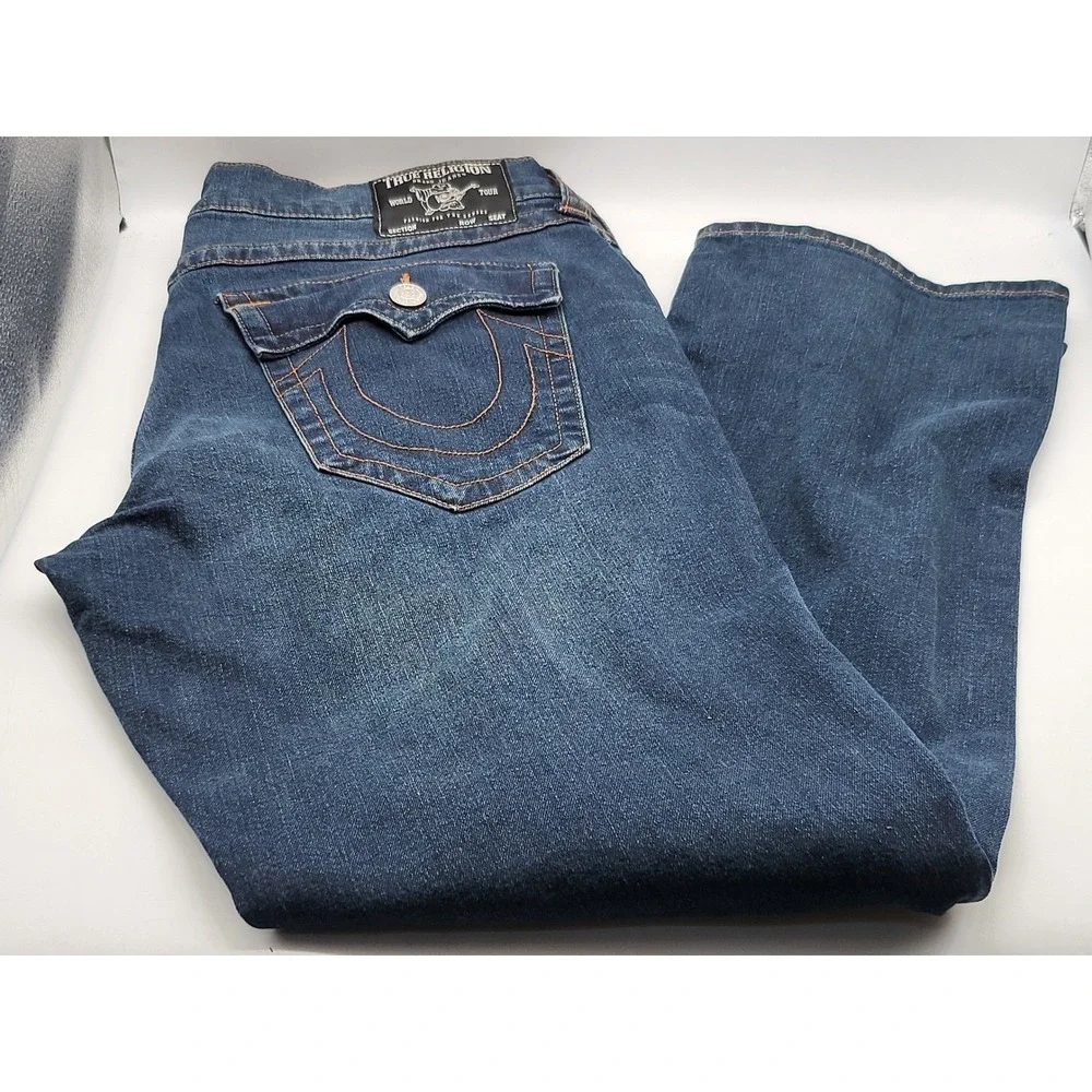 True Religion Ricky Relaxed Straight Flap Pocket Dark Wash Jeans Mens
